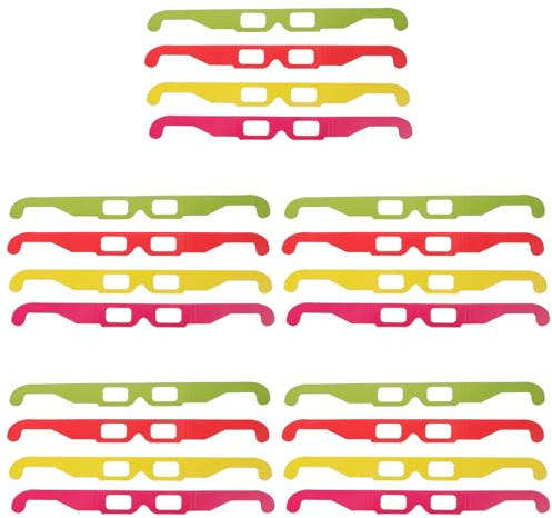 IMIKEYA Lot Lunettes 3D Anaglyphes en Carton 20 Pièces Multicolores pour Cinéma et Jeux, Légères et Portables, Lunettes 3D Plates pour Divertissement Familial