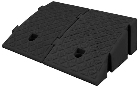 Pack de 2 rampas para bordillo, cuña, 1,5 T, capacidad de carga de polietileno, para garaje, camino de coche, silla de ruedas, antideslizante, ayuda modular (negro, 16 cm)