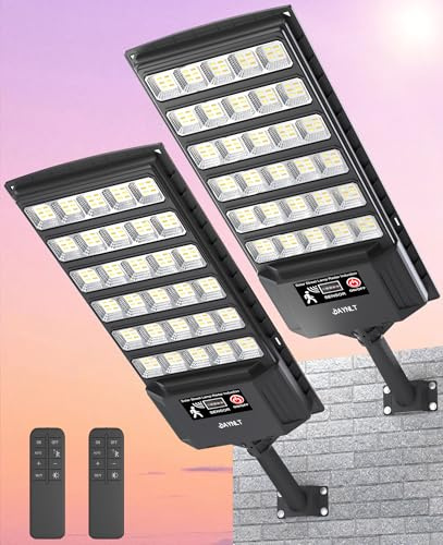 JAYNLT Farolas Solares Exterior, Foco Solar de Seguridad con Sensor de Movimiento, 6500K Luces Solar Exterior para Jardín, Patio, Tienda-2 Unidades