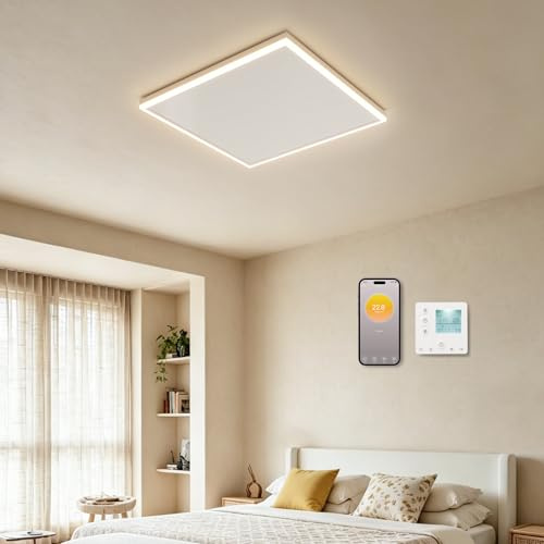 byecold 400W Ceiling Noiseless Infrared Heater Panel - with WiFi, App, Remote & Built-in Thermostat, LED Light Energy Efficient Far Infrared Indoor Heater for Bedroom, Office, Dinning