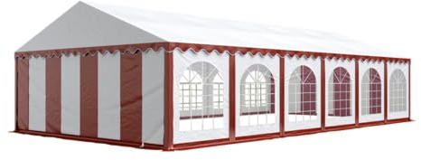 Tente Barnum de Réception 6x12 m Bâches PVC 750 N Rouge-Blanc Cadre de Sol Jardin