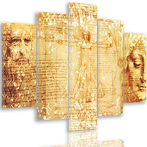 Feeby Quadro su Tela 5 pezzi Leonardo da Vinci Tipo A 100x70 cm Stampa Murale Decorazione da parete Immagini Moderni per Soggiorno Camera da Letto Ufficio Vintage Marrone