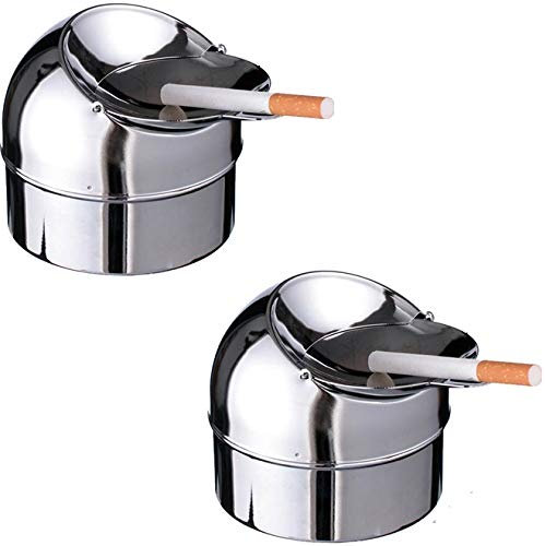 marion10020 Klapp-Aschenbecher Klappaschenbecher Ascher Klappascher Windaschenbecher, aus verchromtem Metall, silberfarben, mit praktischem Deckel, 2er-Set