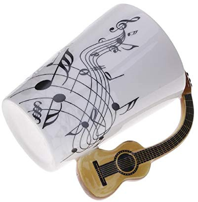 eKsdf Keramik Kaffeetasse mit Gitarre Henkel 280 ml Steingut Tasse | Teetasse Kaffeebecher Musiknoten Bedrukt Keramiktasse Geschenk Tassen