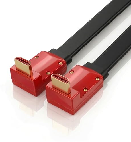 4K HDMI Cable 4m, Flat Slim Angled 90 Degree High Speed HDMI 4k/60fps. 1080p/120hz/144hz, CEC, ARC, Ethernet v2.0 Lead for UHD TV (inc Wall Mount), XBox, PS5, Apple, Sky, PC/Laptop [4M Long]