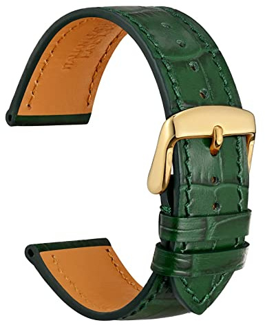 WOCCI 20mm Bracelet Montre Cuir pour Femme et Homme, Alligator Gaufré, Boucle Dorée (Vert Foncé)