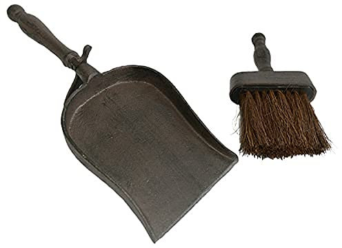 Van Deurs Nostalgie Schaufel und Besen im Set Kehrschaufel mit Besen Gusseisen Dunkelbraun rostfarben lackiert L32cm