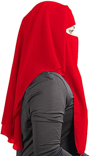 MyBatua 3 lager Saudi Niqab i andningsbar Georgette, grossistpris, 1 st ansikte slöja NQ-003, röd, en storlek
