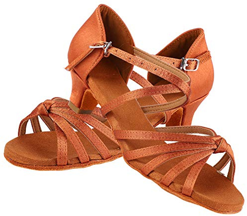 mumisuto Tanzschuh,Weiche Bequeme Lateinschuhe Modetanzschuh für Kinder Mädchen mit 4cm hohem Absatz Braun