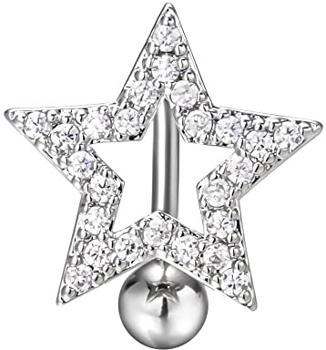Harlermoon Heart Belly Button Rings CZ Crystal Belly Button Rings 14G Surgical Steel Piercing Jewelry (star)