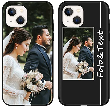 Yoedge Personalisierte Handyhülle für Apple iPhone 13 Hülle Personalisiert 6,1, Schwarz Hülle mit Eigenem Foto Bedrucken Bild Text Individuelle Schutzhülle, Selbst Gestalten Handyhülle für iPhone13