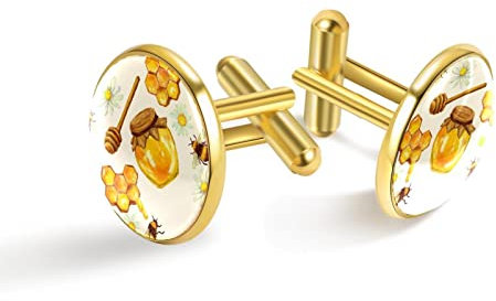 Gemelos de oro personalizados para camisa de esmoquin tarro de miel con panal, 20mm*20mm, Acero inoxidable, Cuarzo creado