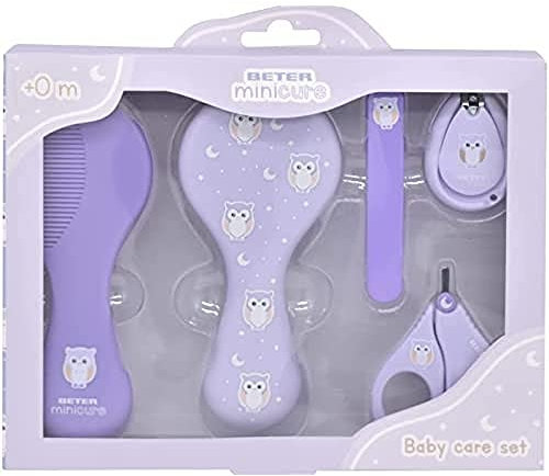 Beter - Set per la Cura del Bambino, Kit Pulizia Neonato, Forbici, Lime per Unghie, Tagliaunghie, Pettine e Spazzola, Kit Igiene, Regalo, Accessori, Gufo
