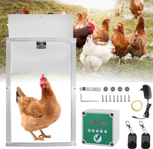 Sonnewelt Automatische Hühnertür, Hühnerklappe mit Schieber 30 x 30 cm, Alu-Hühnertür mit Lichtsensor und Zeitsteuerung Manuell Hühnerstall-Tür mit Flüssigkristallanzeige für sichere Hühn