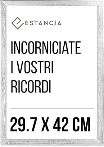 Estancia Cornice Argento Cornice In Legno 29,7x42 cm (A3) Con Vetro Plexi Infrangibile | Cornice Moderna In Legno | Cornice Portafoto din A3 Argento
