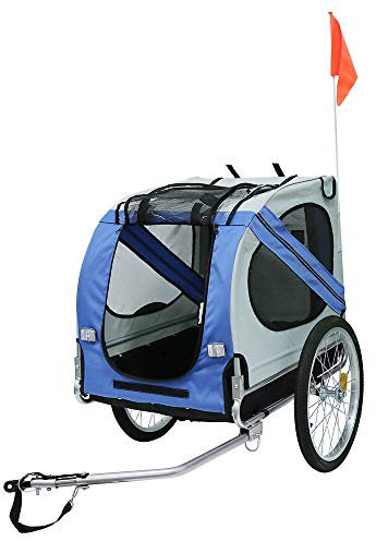 Fahrradanhänger für Hunde，Fahrradanhänger Lastenanhänger mit Reflexstreifen，Reise & Transport für Hunde，Faltbar Fahrradanhänger Tragfähigkeit 40Kg (Blaugrau)