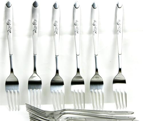 PEBBLE HUG 6pc Stylish Dinner Forks, Stainless Steel for Fruits and Desserts, Silver Finished for Dining Table, Home, Restaurants, Christmas Party (Set of 24)