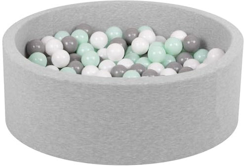Petsona Weiche Hundepool Aus Schaumstoff, Hundeplanschbecken Mit Bunten Bällen, Spielbereich Für Hunde Und Katzen, Abnehmbarem Waschbarem Bezug, Hellgrau: Weiß/Grau/Minze