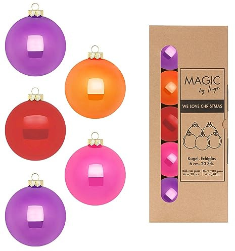 Inge Glas Weihnachtskugeln | Schöne Christbaumkugeln aus Glas | 20 Kugeln in Karton-Box | Christbaumschmuck Weihnachtsbaumschmuck Weihnachtsbaumkugeln (Party Time | Mehrfarbig)