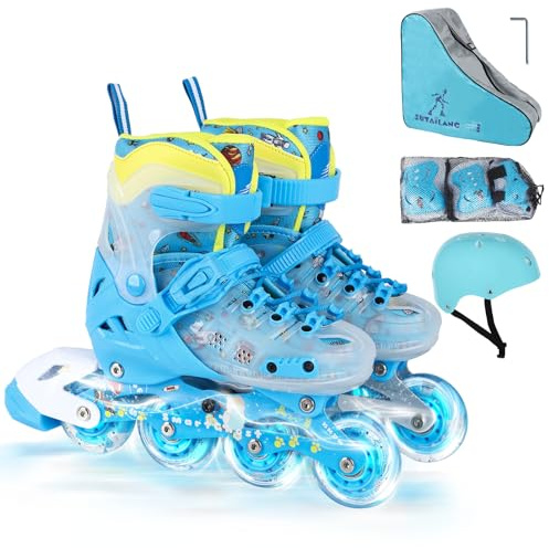 VEZLOPUS Inline Skates, Adjustable Children Inline Skates with Light up Wheels for Kids, Girls, Boys, Teens, Beginner & Advance | with Protective Gears and Carry Bag (Blue)