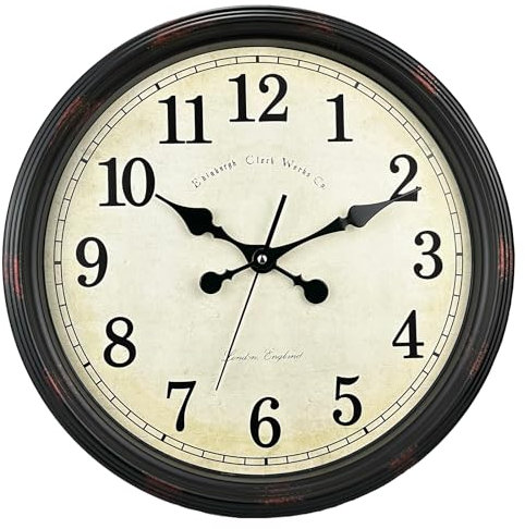 DIYZON Runde Klassische Wanduhr, Geräuschlos Nicht Tickend, 40 cm Hochwertige Quarz Vintage Uhr, Große Zahlen Retro Dekorationsuhr, Batteriebetrieben, Leicht zu Lesen für Zuhause, Küche, Esszimmer