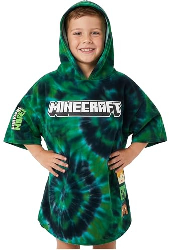 Minecraft Bath Towel with Hood for Kids and Teenagers Changing Robe Absorbent Creeper Poncho Towel for Swimming Bath Shower Beach Holiday Essentials (Multi Tie Dye, 10-13 Years)