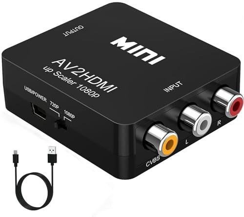 Raysha Scart to Hdmi Converter, RCA to HDMI Converter, AV to HDMI Converter, 1080P Video Audio Composite Mini Adapter Supporting PS2/ PS3/ PS4/ DVD/DDTV/Projector with USB Power Cable (Black)