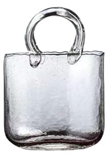 Glass Purse Vase for Flowers,Transparent Glass Bag Vase,Unique Handbag Flower Vase Purse Fish Bowl with Handles,Clear Wide Mouth Handbag Vase for Centerpieces Decor(Transparent)