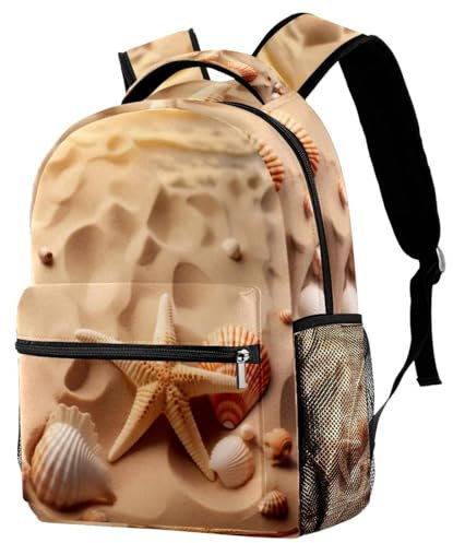 FVQL Rucksäcke für Teenager, Mädchen, Jungen, Schultasche, Strand, Sandmuschel, Seestern, Colorbsj458, 29.4x20x40cm/11.5x8x16in