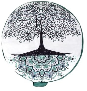 Tempotech ® Zafu Meditation Baum des Lebens 18 cm x 30 cm 100% Baumwolle - Füllung aus Buchweizenschale - Meditationskissen Yoga - Yoga-Stollen - Pilateskissen - Milfundess (Grün, 18x30 cm)