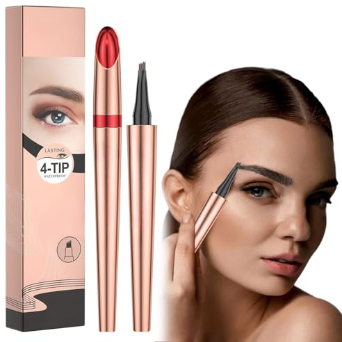 Mikro Wasserdichter Augenbrauenstift mit 4 Gabelspitze Applikator, 2024 Neuest Wasserfester Eyebrow Pencil, Lang anhaltend Wasserfest Erzeugt mühelos natürlich aussehende Brauen (1, A# Grau)