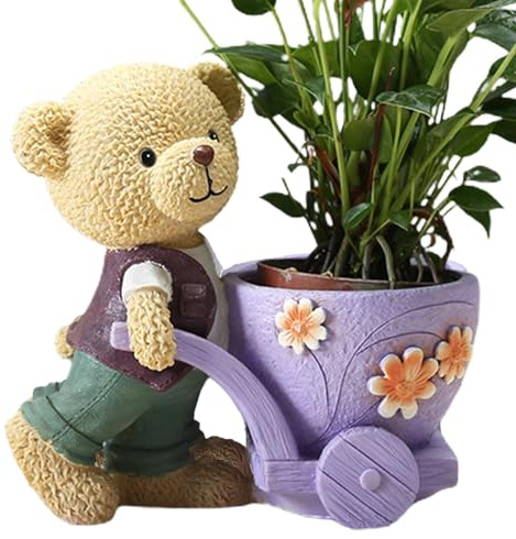 Maceta para suculentas de flores, bonitas macetas suculentas de animales, lindas macetas de oso suculentas, macetas divertidas con oso marrón, exquisitas macetas pequeñas para plantas suculentas para