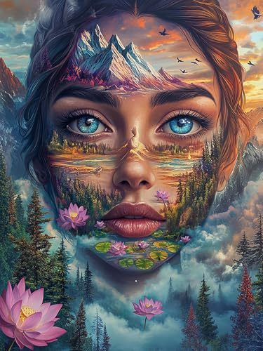 VAIIEYO 5D DIY Diamond Painting Kvinna, Diamantmålning Kit Landskap, Strass Broderi Korsstygn Kit Tillbehör Konst Hantverk Kanvas Väggdekor Klistermärken Heminredning 30 x 40 cm-42