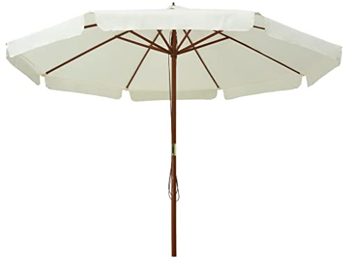 Higsose Ombrello da terrazza con asta in legno con sfiato e sistema a doppia pressione, tortora e balcone, bianco