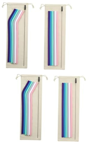 HOLIDYOYO 4juegos Vasos De Silicona Reutilizables De Popotes Plegables Para Bebidas Incluye Popotes Curvados y Rectos Para Fiestas y Uso Diario Ecológicos y Portátiles