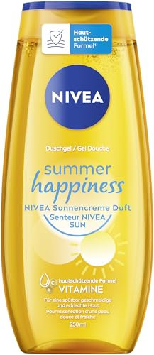 NIVEA Summer Happiness Duschgel, pH-hautneutrale Pflegedusche mit Vitamin C & E, feuchtigkeitsspendendes Duschbad mit dem klassischen NIVEA Sonnencreme Duft (250 ml)