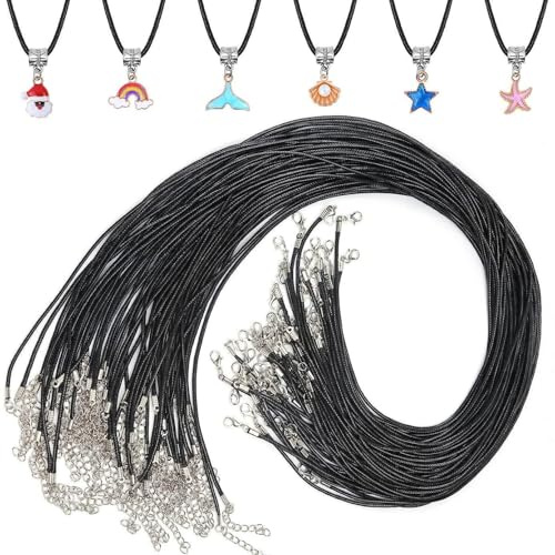 GDQQOYWQT 20Pcs Artificial Leather Necklace Cord - Black Necklace, Cords with 2mm Carabiner Clasps, Braided Rope DIY Chains for Unisex Jewelry Making and Crafting