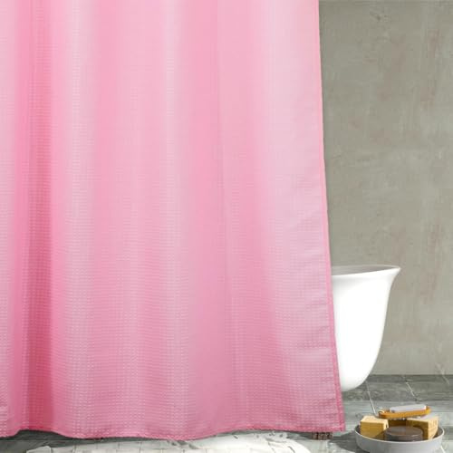 Rosa Duschvorhang für Badezimmer: Wasserabweisend Badevorhang,183L×183B | Polyester-Duschvorhang Mit Waffeltextur, Beschwert, Luxuriöser Einfarbiger Hotelstil, Dick Waschmaschinenfest Undurchsichtig