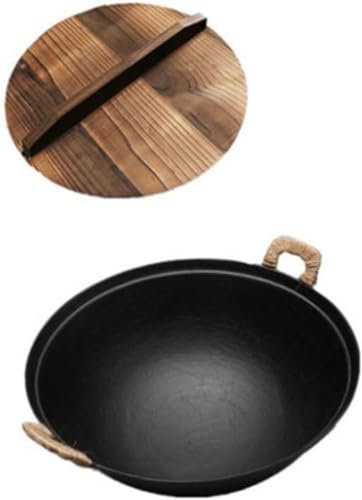 Pentola in ghisa, padella con fondo rotondo, non rivestita antiaderente per cucina, ritenzione del calore durevole, ideale per stufare e scottare, stili di cottura