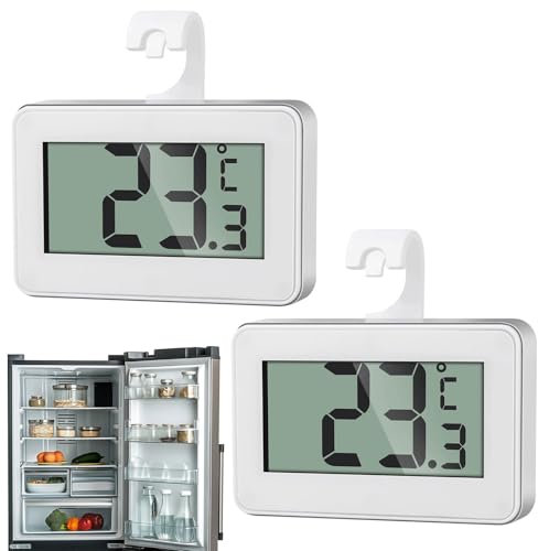 Termometro da frigorifero, 2 Pezzi Termometri Digitale Frigo, digitale frigorifero congelatore termometro monitor con grande schermo LCD, Perfetto per Casa, Ristoranti, Bianco