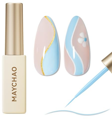 MAYCHAO Baby Blue Swirl Gel Liner Nail Art Polish, 8ml Spring Summer Gel Color Built-in Thin Brush, UV Light Cure for French Nail Tips DIY Manicure at Home Salon