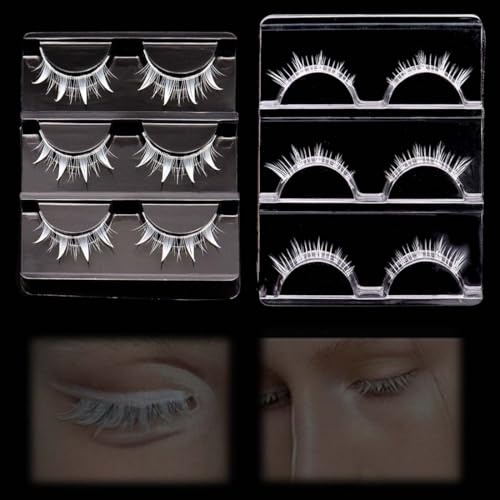 QOWUXHZ 6 Paare Weiße Wimpern Halloween Cosplay Anime Wimperncluster Weiße Augenwimpern Cosplay Manga Wimpern Im Japanischen Makeup Stil Wimpernverlängerungswerkzeuge Für Die Halloween Party Bühne