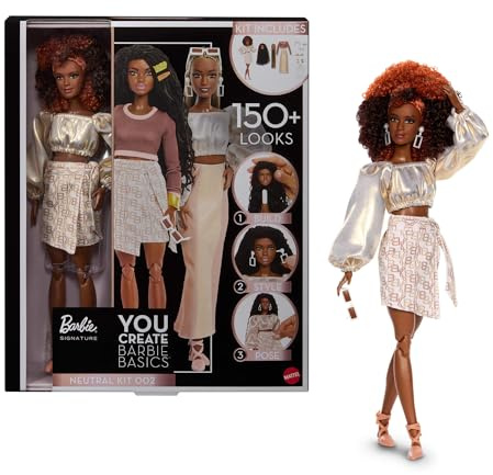 Barbie Basics You Create Neutral Kit 002 med anpassningsbar modedocka, kläder med universell passform, ställbar kropp och utbytbart dockhuvud, JJX36