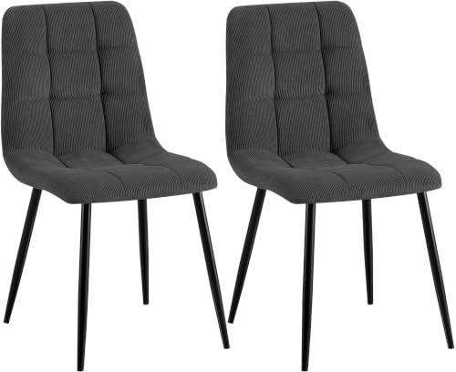 CLP 2er Set Esszimmerstuhl Tilde, Küchenstühle gepolstert mit gestepptem Bezug, Polsterstühle mit Metallgestell, bis 150 kg belastbar | Farbe grau Material Cord