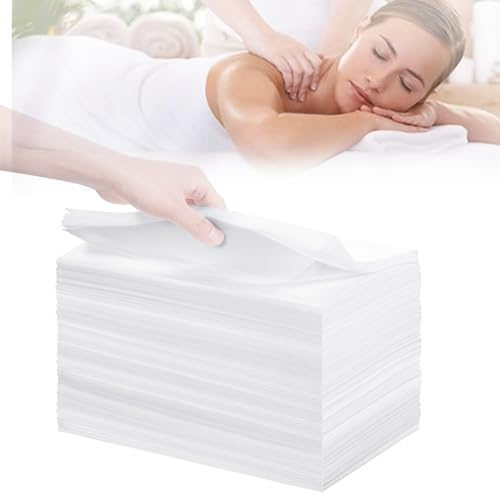 100 Stück Einweg Massageliegen Auflage, 80 x 180cm Einmal Bettwäsche, Massageliege Bezug Vliesstoff, Einweg Bettlaken für Spa, Salon, Hautfreundliche Einweg Massagetisch Bettlaken(weiß)