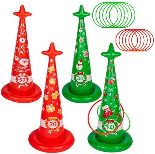 Christmas Party Ring Toss Game Inflatable Fun Christmas Games for Kids Party Toss Game with 12 Rings, Fun Santa Xmas Eve Target Toss Toys Funny Xmas Games for Kids Family Adults Indoor Parties