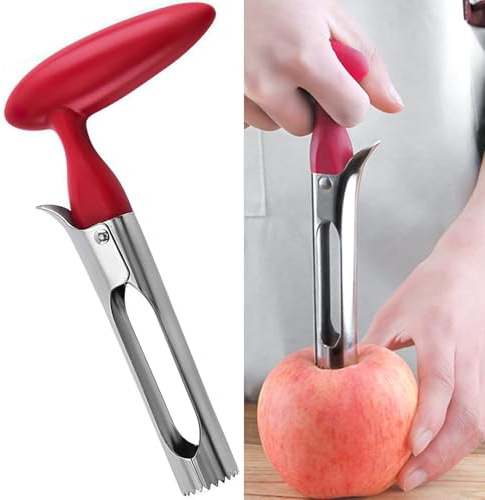 Äppelurkärnare för att ta bort äpple och päronkärnor, äppelkärnskärare med tandade blad av rostfritt stål, hållbar och bärbar, kökssäker och diskmaskinsäker.
