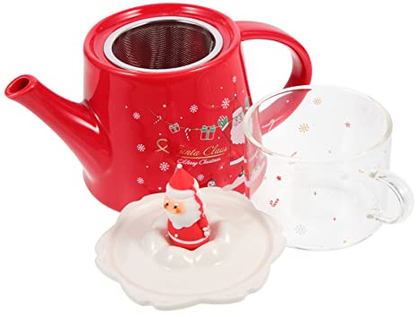 EPIGEIST Teiera in Ceramica Natalizia Set Teiera di Natale Tazze Sovrapposte Materiale di Sicuro e Pratico