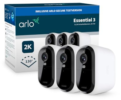 Arlo Essential 3 XL 2K Akku Überwachungskamera Aussen, WLAN, 3-Kamera-Set | XL-Akku, 2K Video, Farb-Nachtsicht, KI-Erkennung, 130° Weitwinkel, Alexa-kompatibel, Arlo Secure Testzeitraum