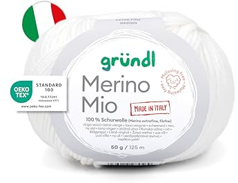 Gründl Wolle Merino Mio Merinowolle 1 Knäuel, weiß | weiche Merinowolle zum Stricken und Häkeln - Kuschelig und hautfreundlich - 100 % Schurwolle (Merino extrafein) - 1 Knäuel